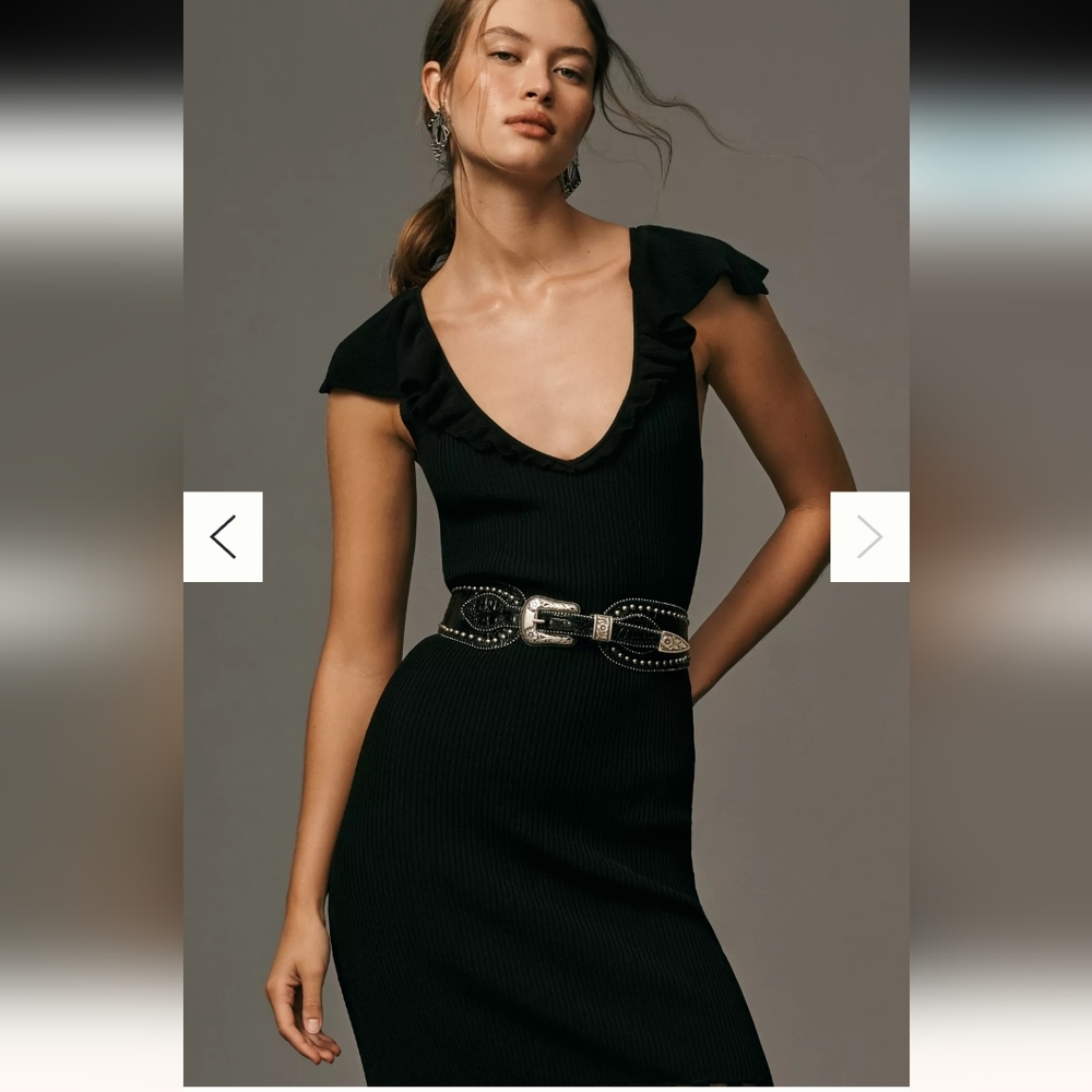 By Anthropologie Cap-Sleeve V-Neck Sheer Sweater Maxi Dress - Picture 7 of 13